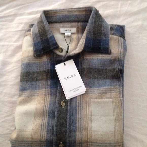 Reiss Frey Men's Large Multicolor Long Sleeve Wool & Polyester Shirt - NWT - Picture 3 of 9